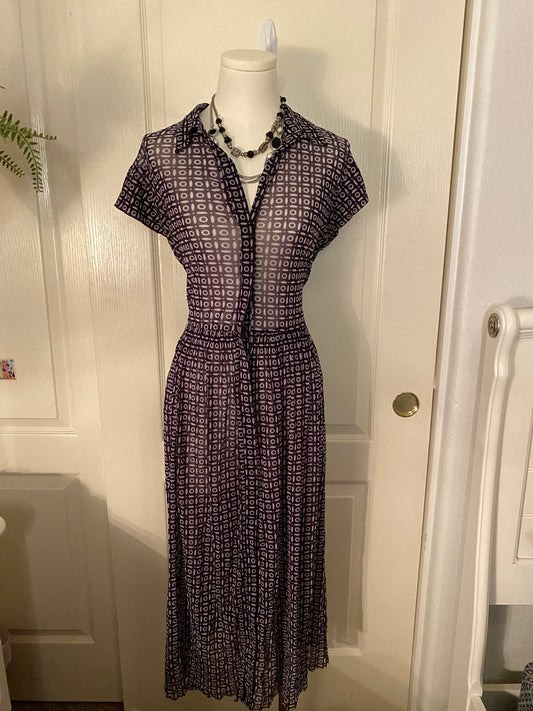 Weston Button Up Thin See-Thru Collared Maxi Dress