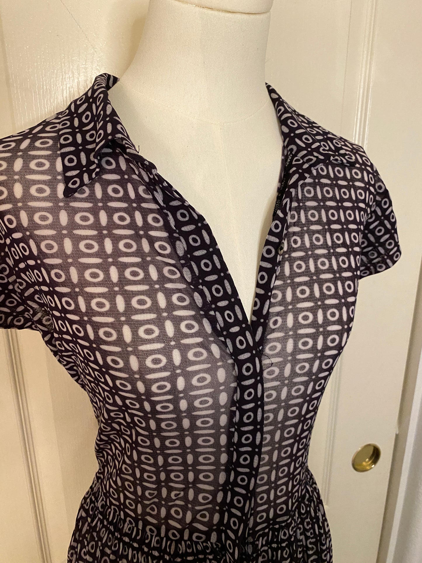 Weston Button Up Thin See-Thru Collared Maxi Dress