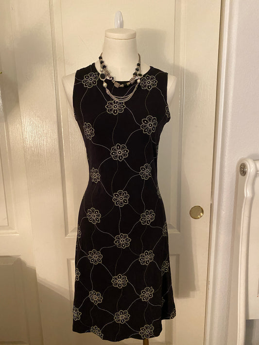 Jessica Knee Length Black and White Floral Dress Elegant