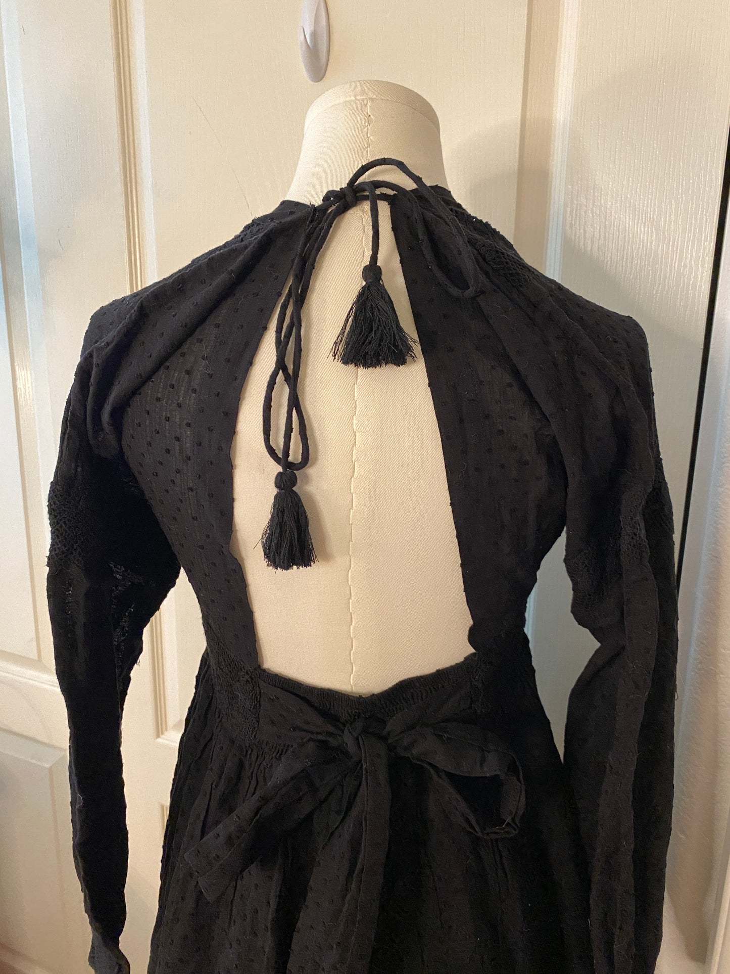 Free People Black V neck Bow Tie Back Short Mini Dress (~$50 off retail!)