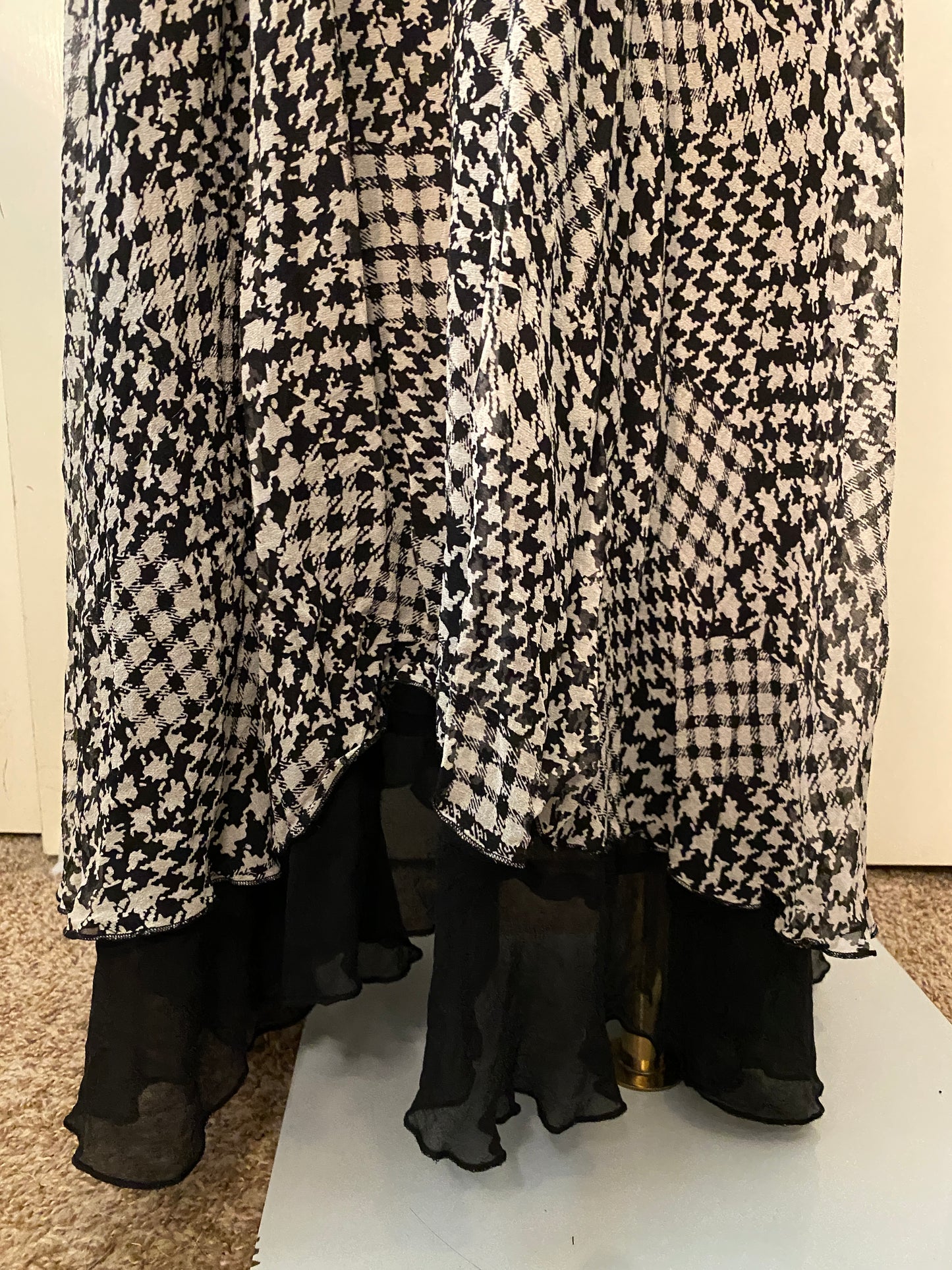 Signature by Robbie Bee Black and Grey Bow Ruffle Maxi Dress