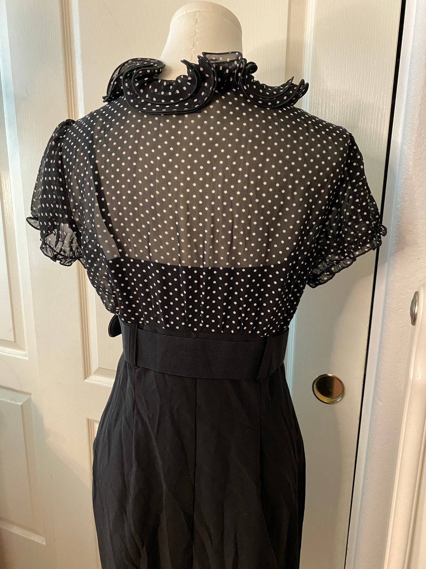 BCX French-Inspired Polka Dot Ruffle Belt Knee Length Midi Dress