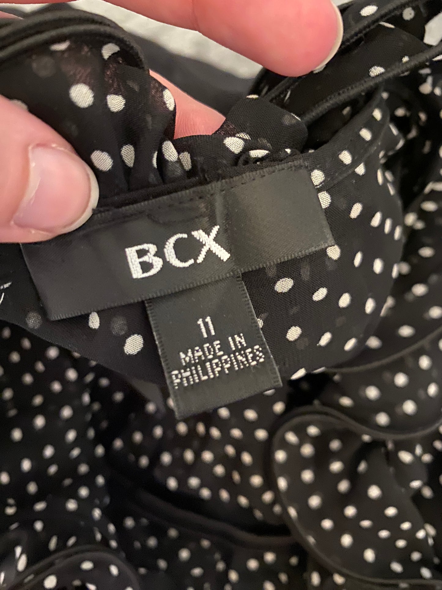 BCX French-Inspired Polka Dot Ruffle Belt Knee Length Midi Dress