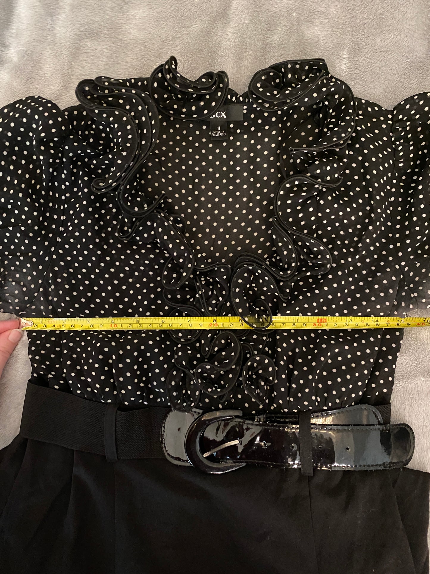 BCX French-Inspired Polka Dot Ruffle Belt Knee Length Midi Dress