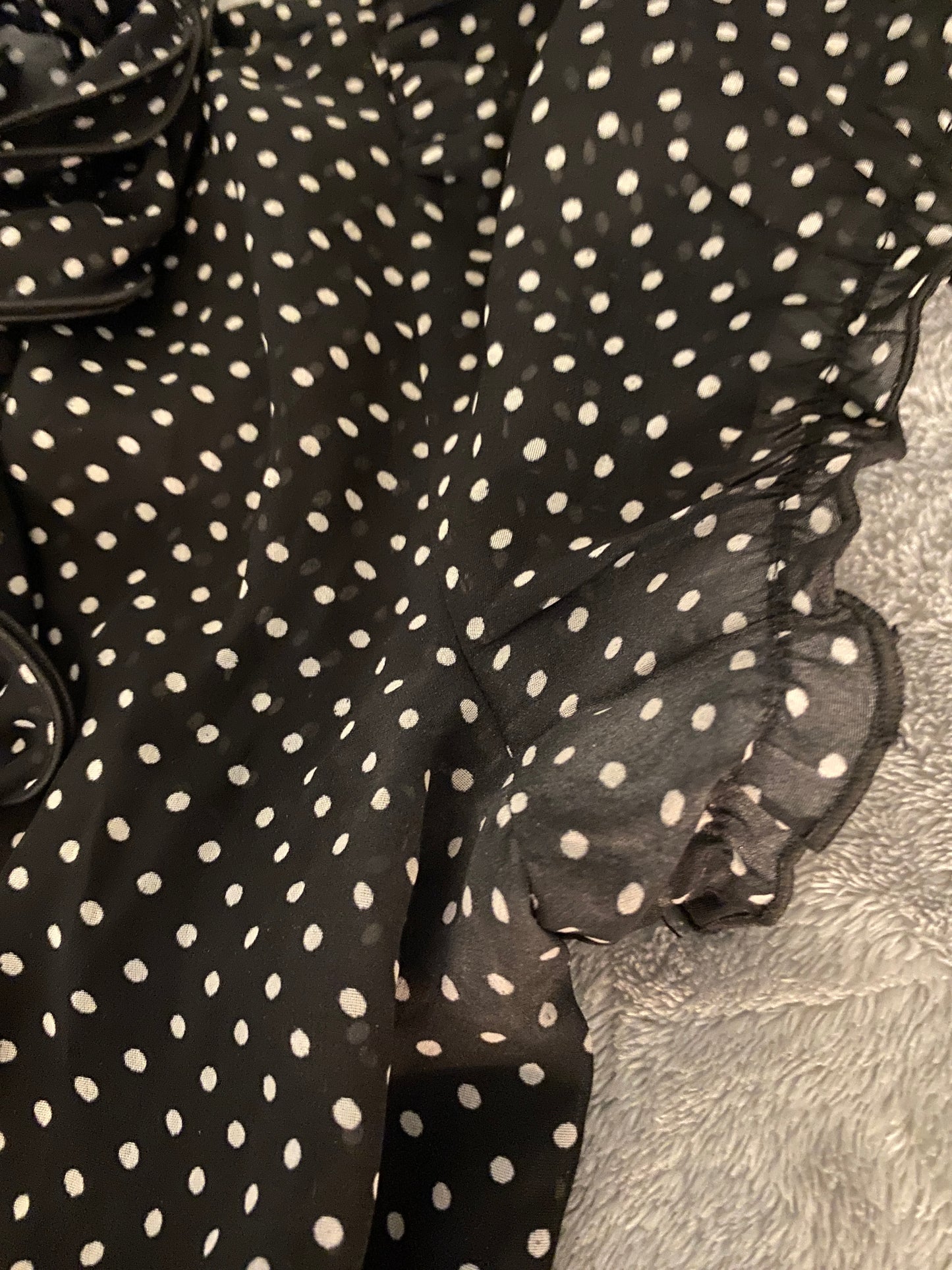 BCX French-Inspired Polka Dot Ruffle Belt Knee Length Midi Dress
