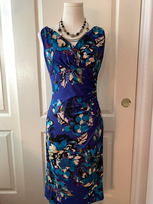 American Living Blue V Neck Pattern Sleeveless Dress