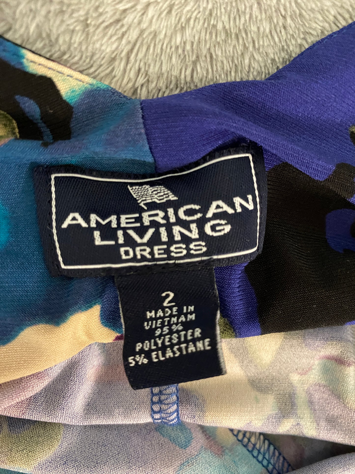 American Living Blue V Neck Pattern Sleeveless Dress