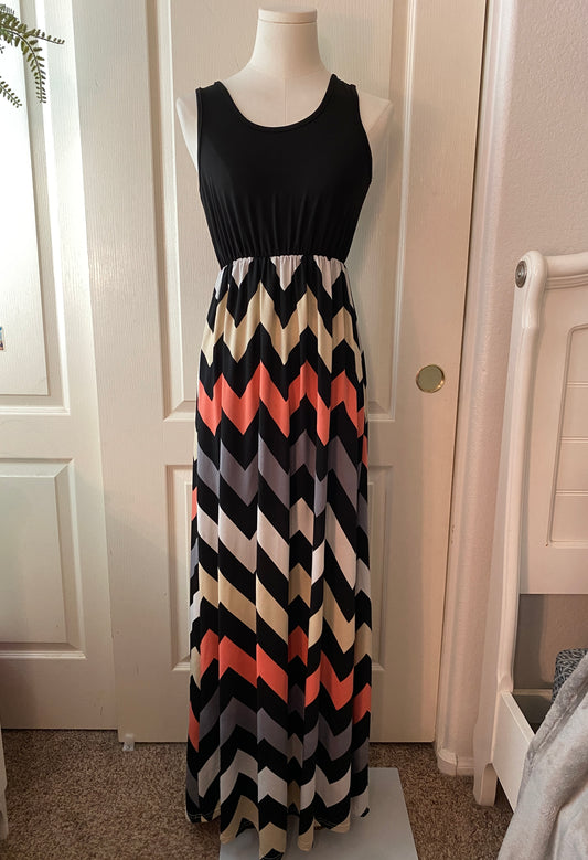 Black and Colored Chevron Sleeveless Maxi Summer Dress