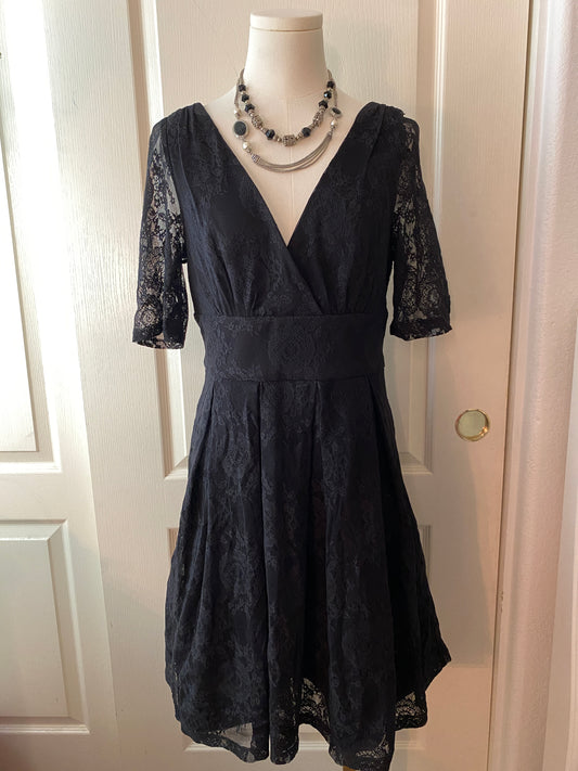 Betsey Johnson Black V Neck Wrap Lace Knee Length Dress (~$30 off retail)!
