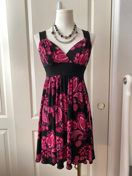 Speeckless Pink and Black Swirl Pattern Knee Length Sleeveless Y2K Mini Dress