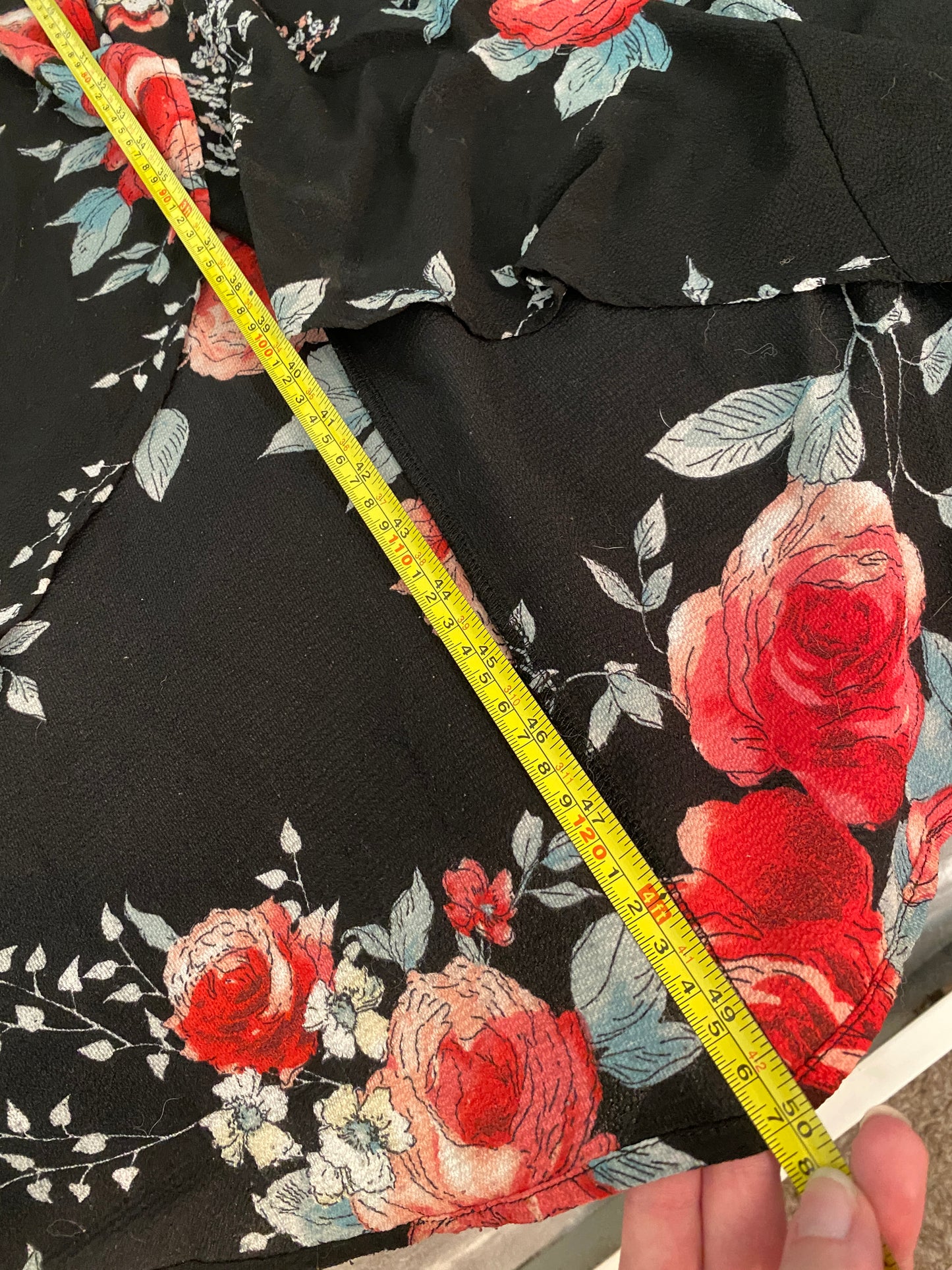 Floral Black and Pink Rose Wrap V Neck Maxi High Low Ruffle Summer Dress