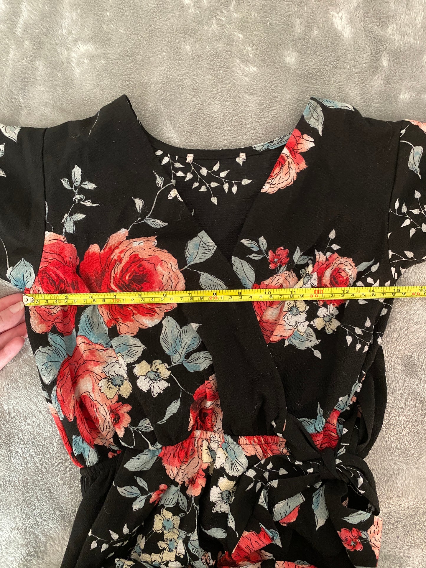 Floral Black and Pink Rose Wrap V Neck Maxi High Low Ruffle Summer Dress