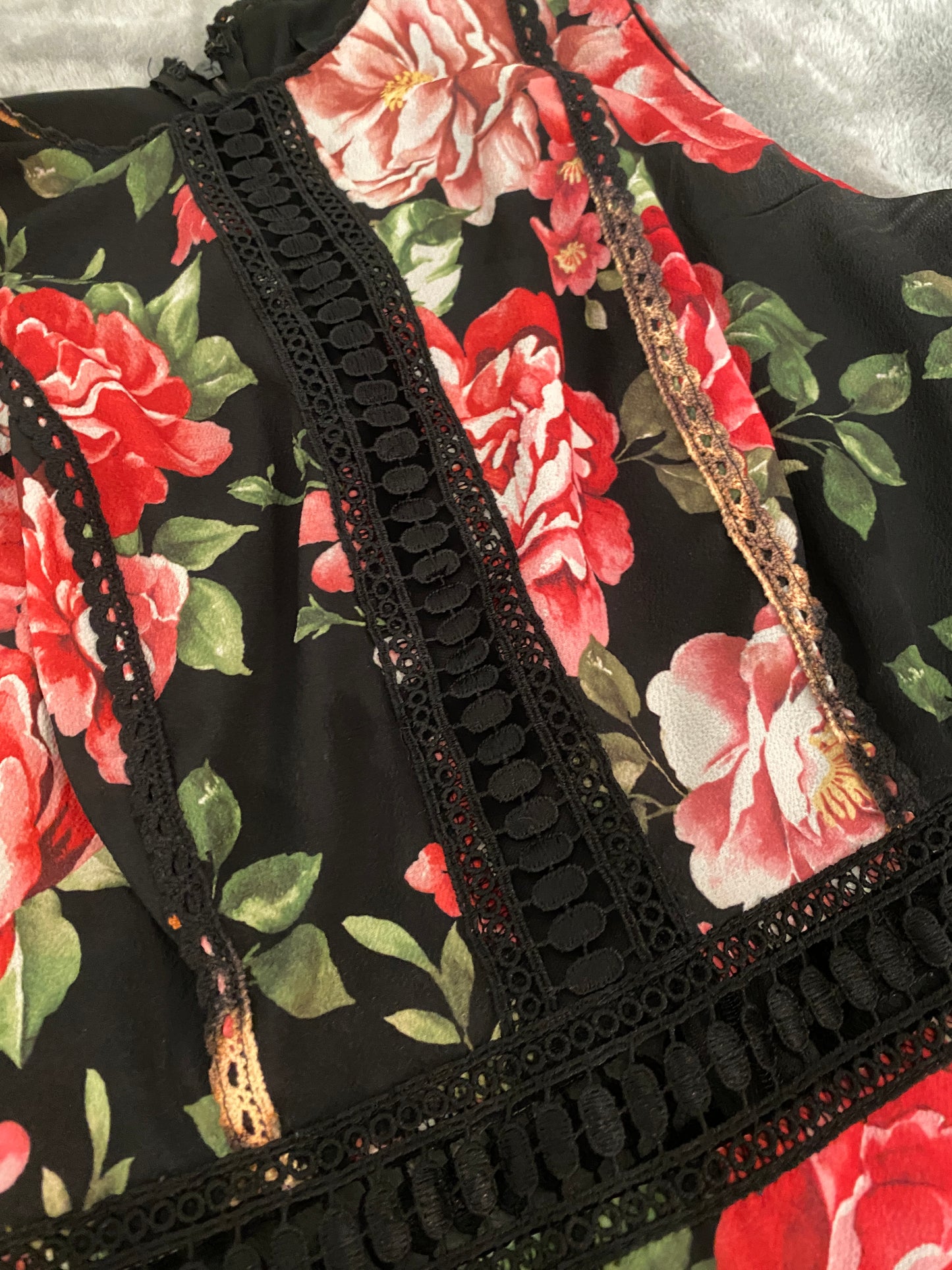 Disney Princess Floral Black and Pink Rose Sleeveless Mini Summer Dress