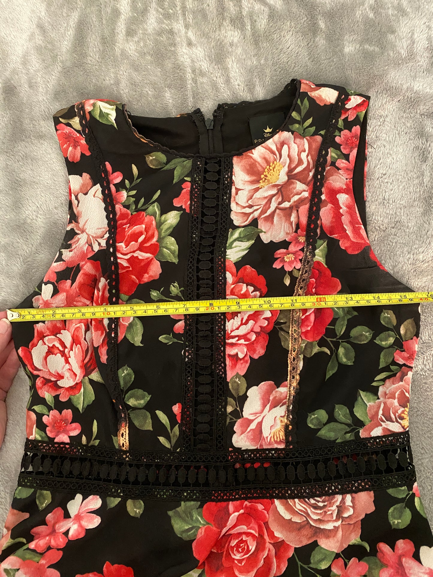 Disney Princess Floral Black and Pink Rose Sleeveless Mini Summer Dress