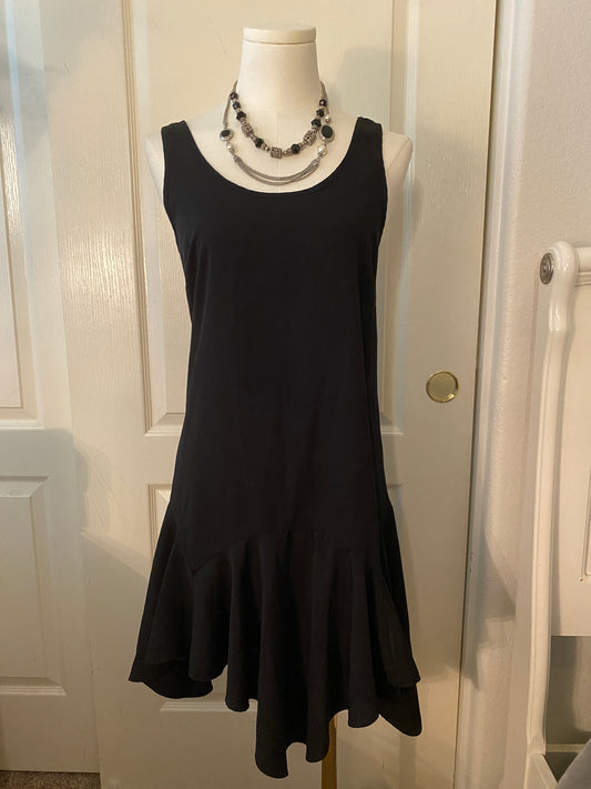 Soprano Black Ruffle Flare Hi Low Sleeveless Neutral Basic Feminine Dress