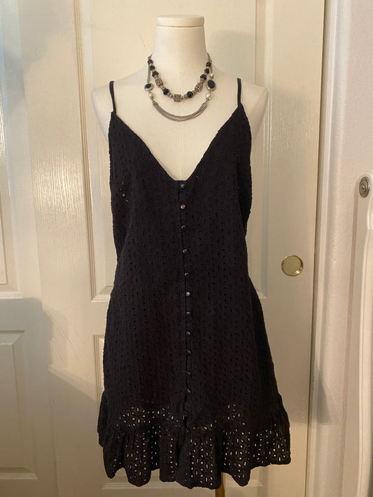 Boohoo Black Spaghetti Strap Low V Neck Button Up Mini Summer Dress