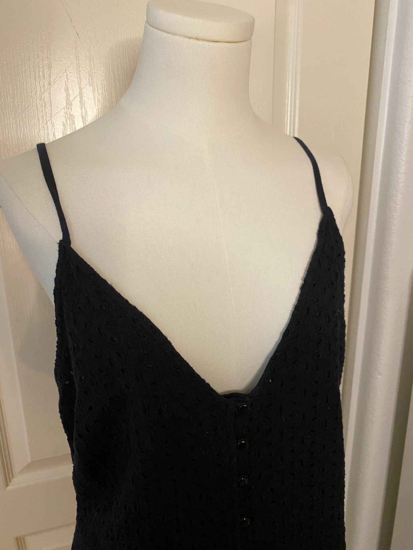 Boohoo Black Spaghetti Strap Low V Neck Button Up Mini Summer Dress