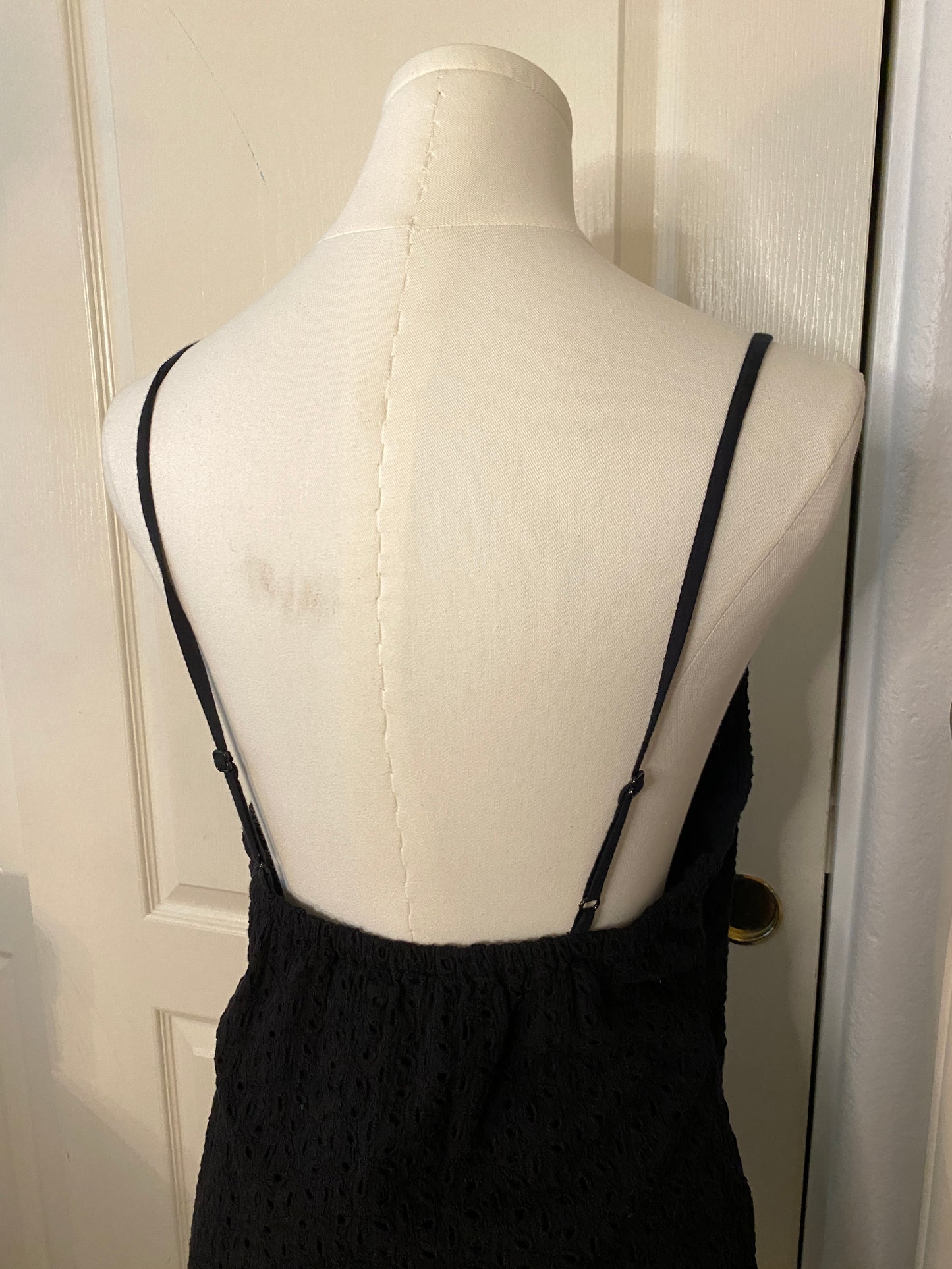 Boohoo Black Spaghetti Strap Low V Neck Button Up Mini Summer Dress