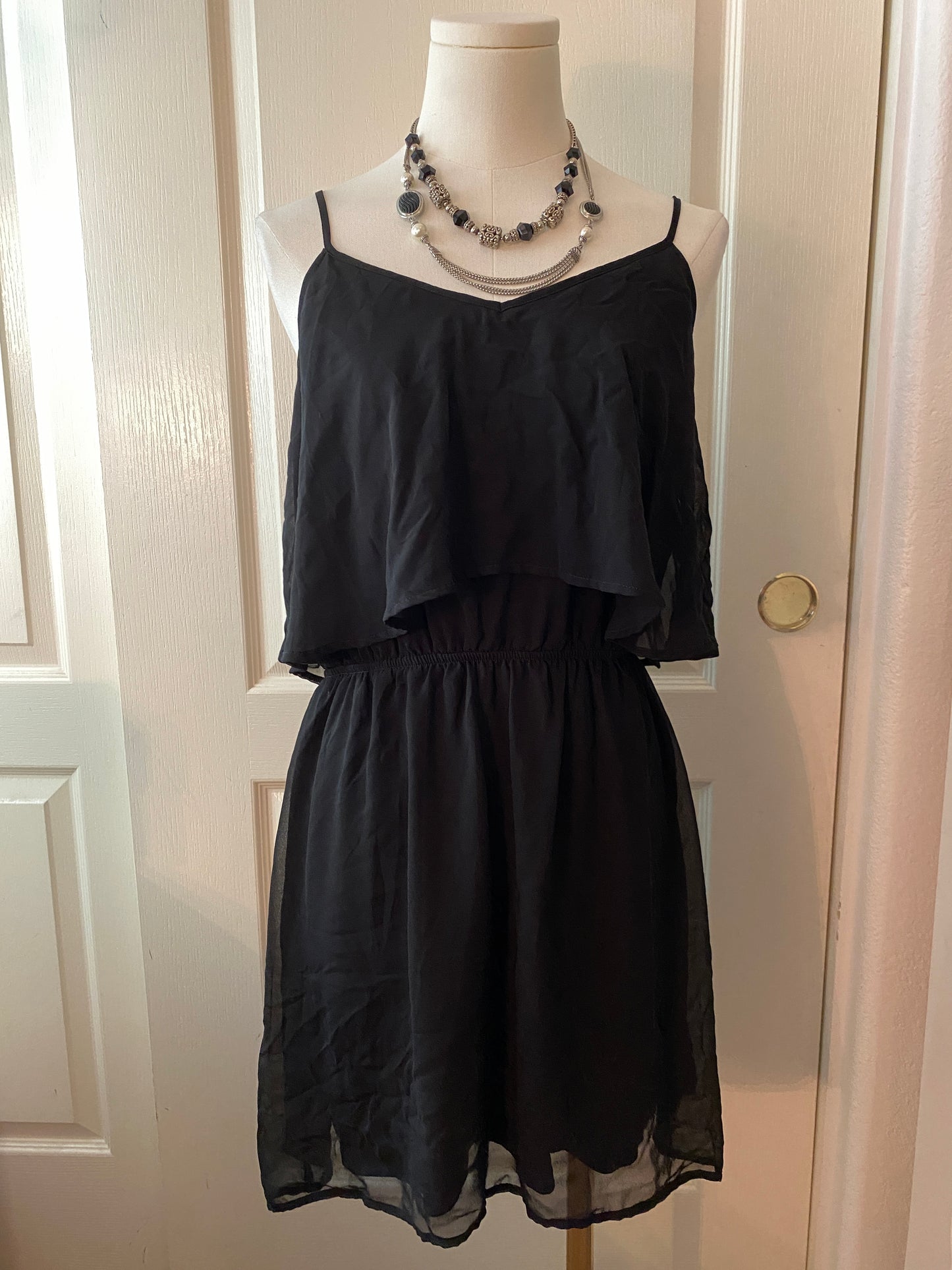 Express Black Spaghetti Strap Blouson Mini Summer Casual Dress