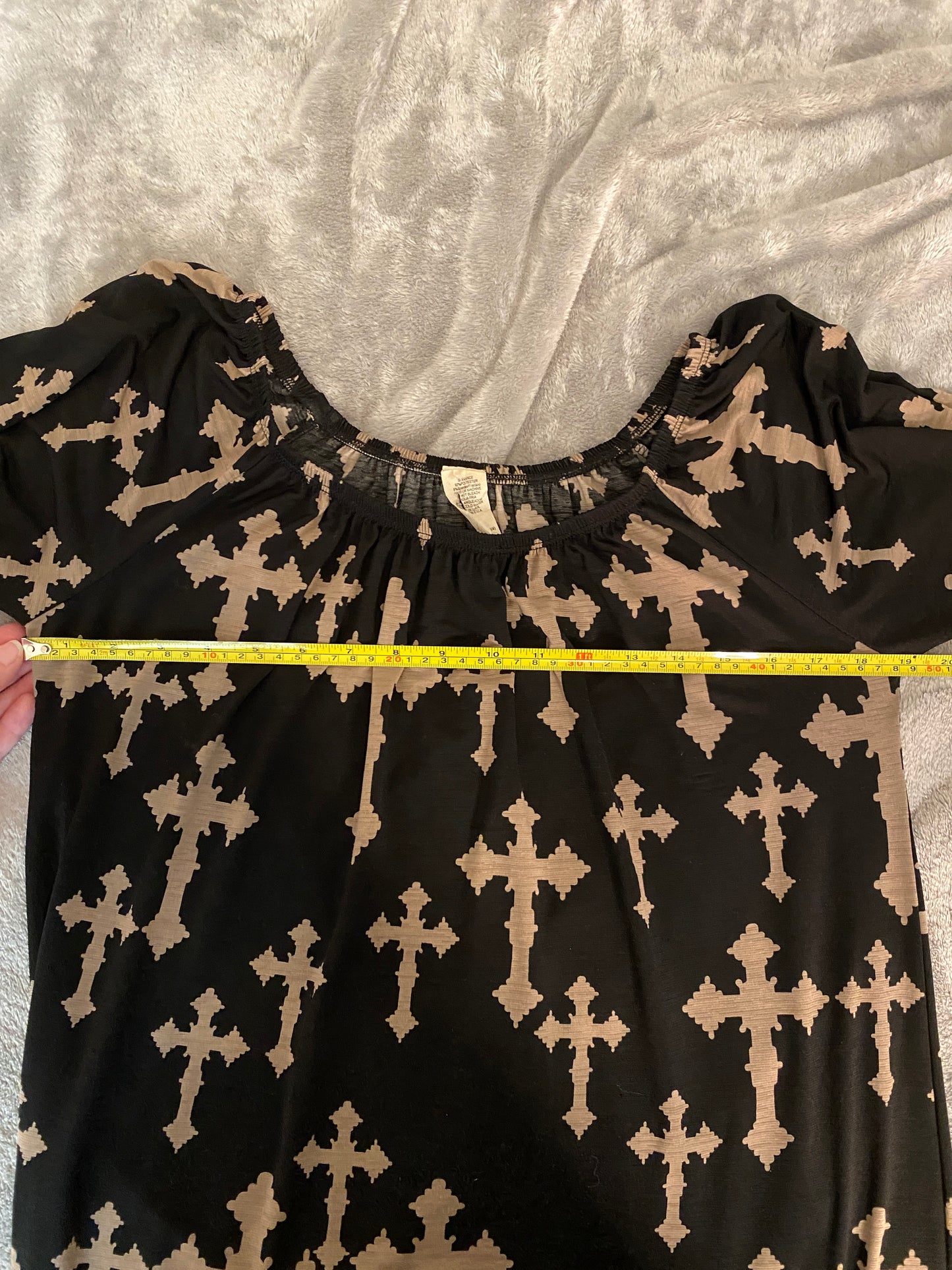 Black and Brown Gothic Cross Long Ruffle Sleeve Feminine Knee Length Midi Dress