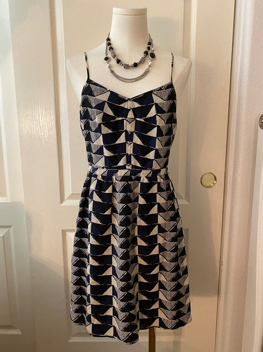 Madewell Spaghetti Strap Black and White Pattern Summer Knee Length Dress