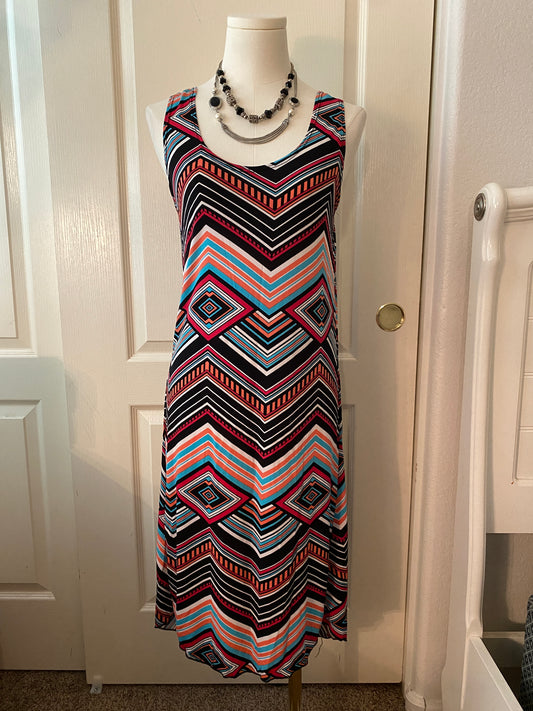 Multicolor Chevron Southwestern Print Long Midi Summer Feminine Tank Dress