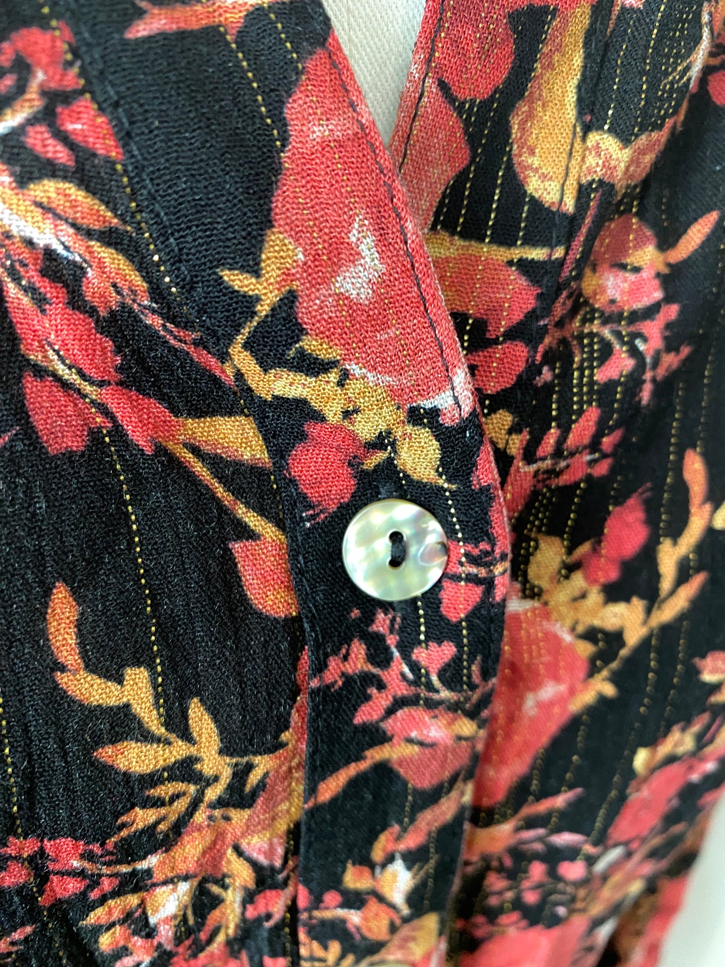 Whimsigoth Long Sleeve Button Up Black Red Yellow Collared Floral Fall Blouse