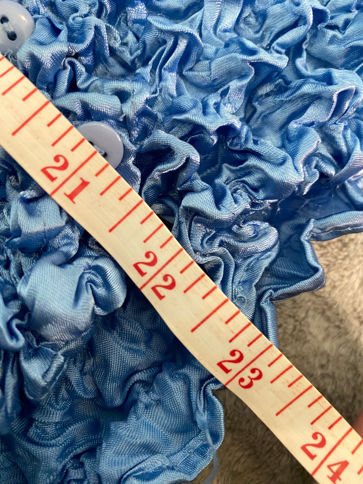 Blue Ruffle Long Sleeve Button Up Stretchy Statement Feminine Blouse Top