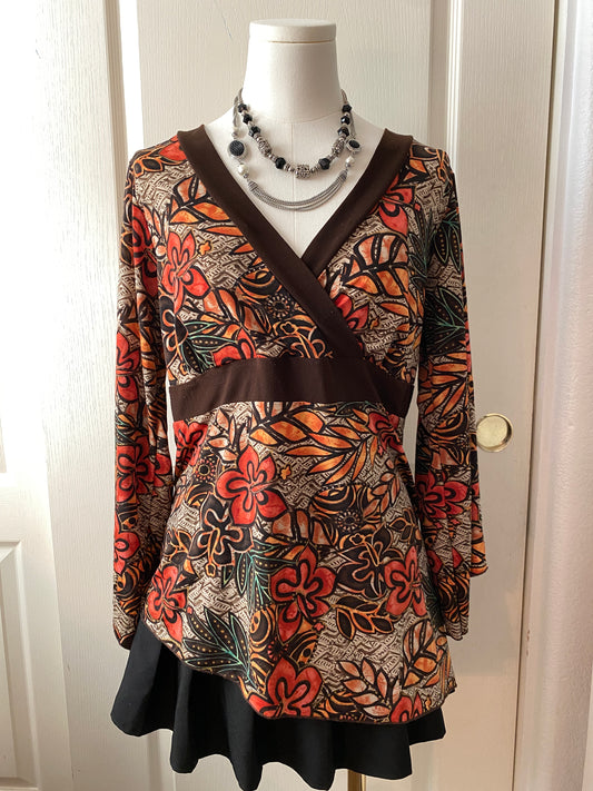 Fashion Bug Autumn Fall Long Sleeve Wrap Floral Y2k Inspired Blouse Top