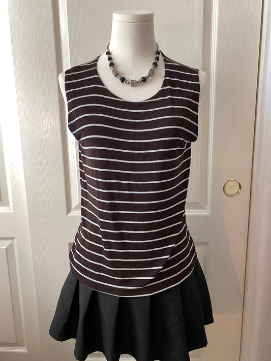 Chico's Travelers Striped Brown and White Sleeveless Tank Top