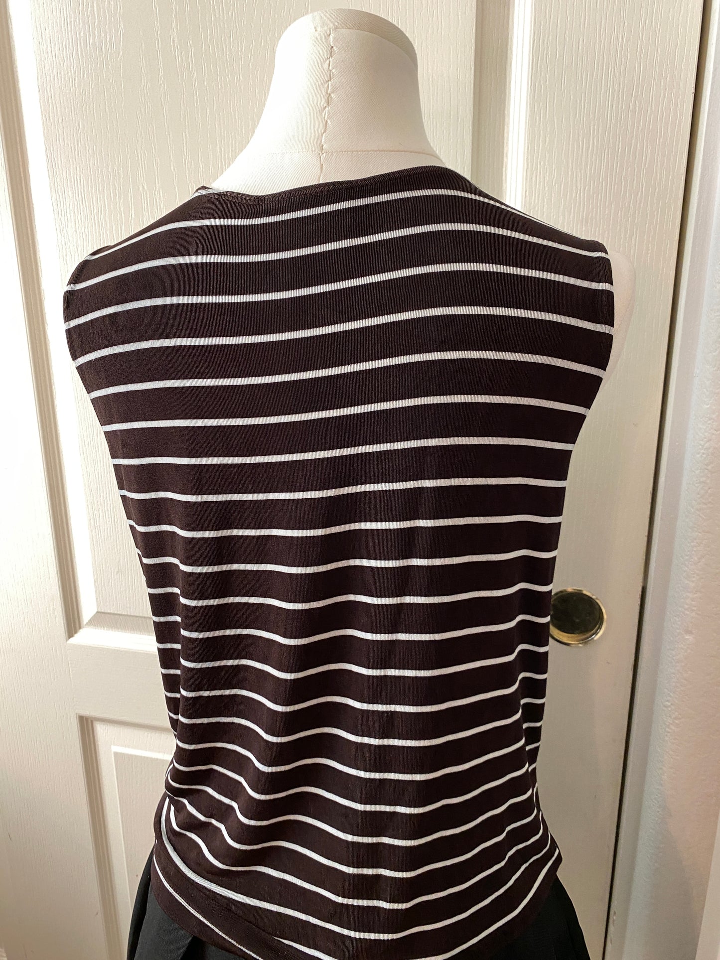 Chico's Travelers Striped Brown and White Sleeveless Tank Top