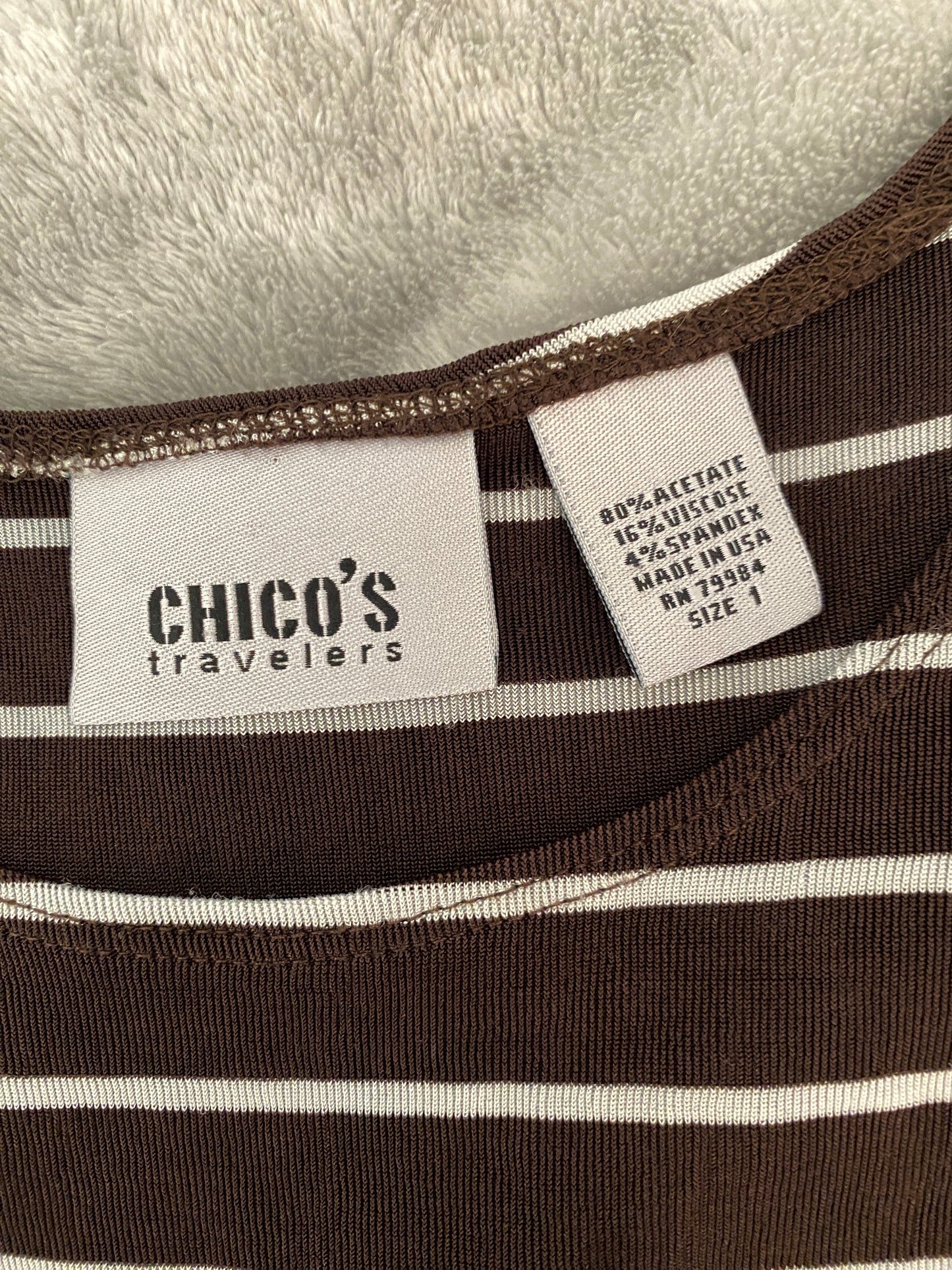 Chico's Travelers Striped Brown and White Sleeveless Tank Top