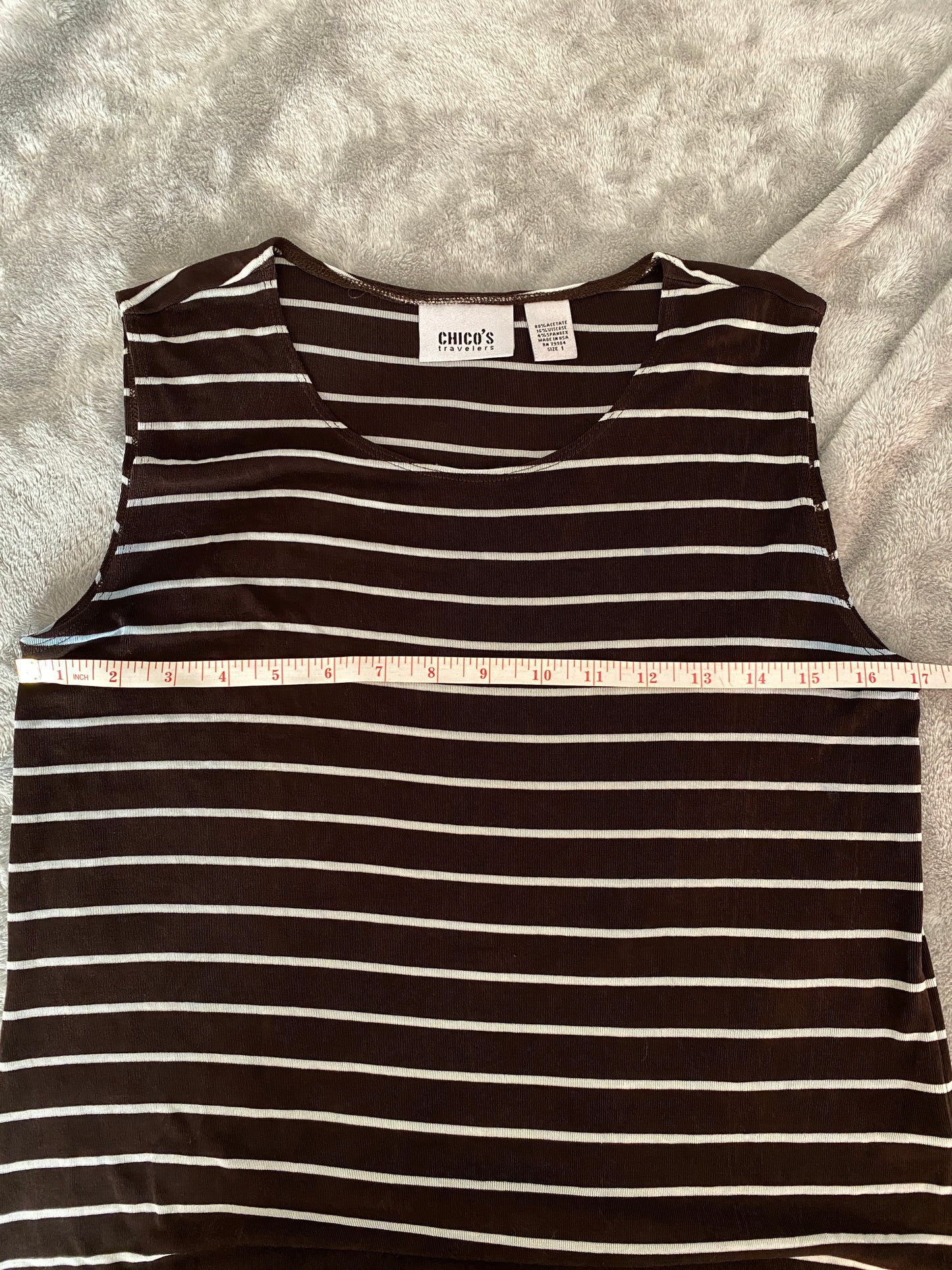 Chico's Travelers Striped Brown and White Sleeveless Tank Top