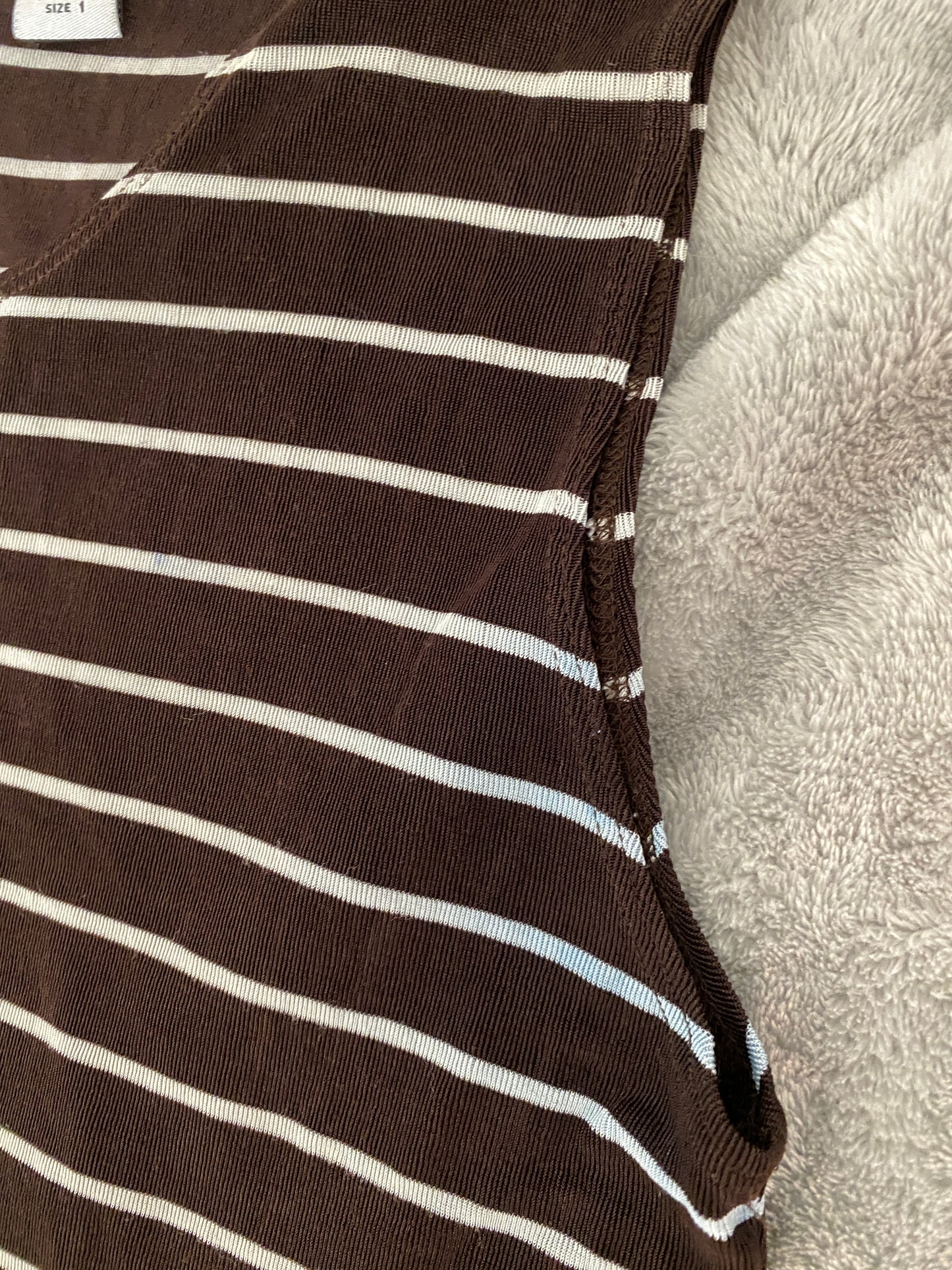 Chico's Travelers Striped Brown and White Sleeveless Tank Top