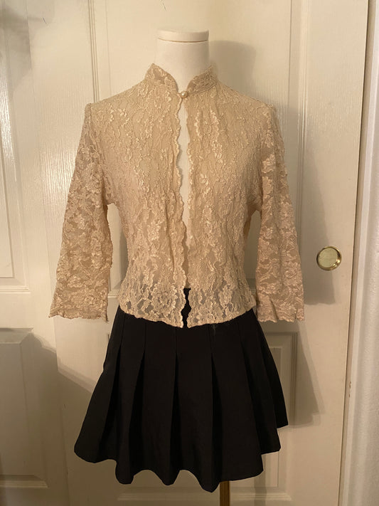 Donna Degnan Floral Lace Faux Pearl Button Long Sleeve Cardigan Cottagecore