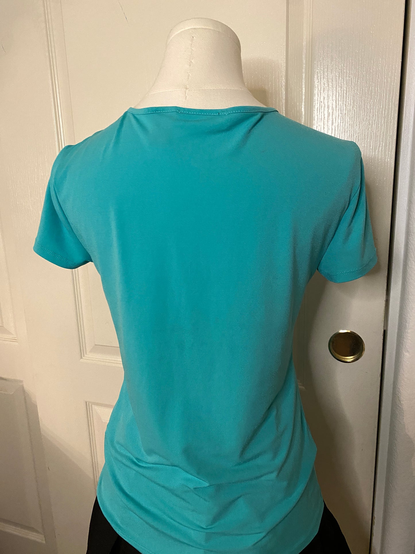 Dressbarn Green Teal Short Sleeve Beachy Lightweight Flowy Blouse Tunic Top