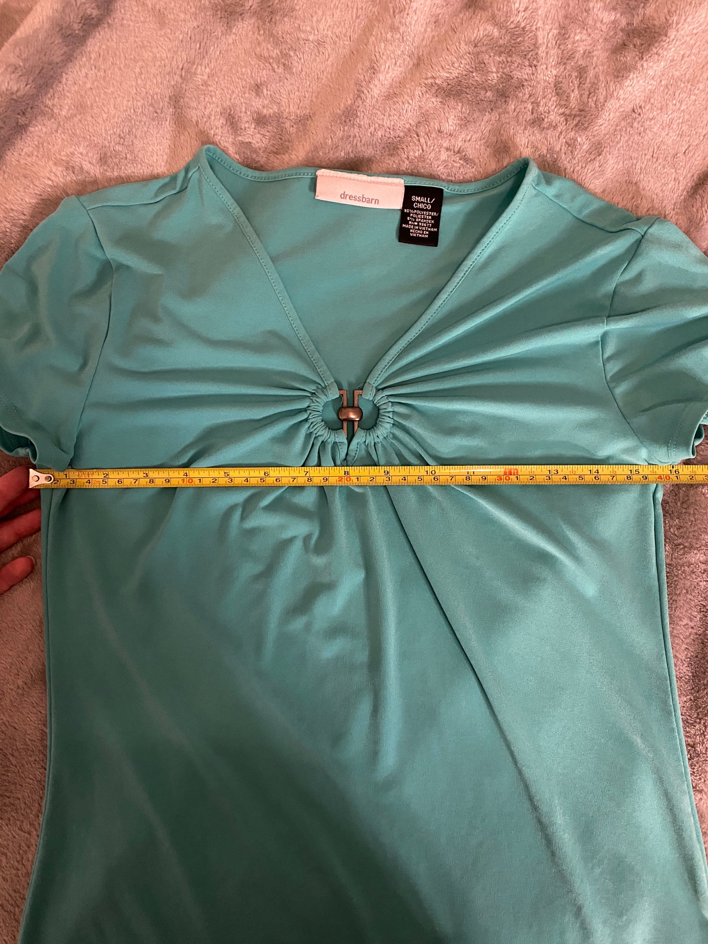 Dressbarn Green Teal Short Sleeve Beachy Lightweight Flowy Blouse Tunic Top