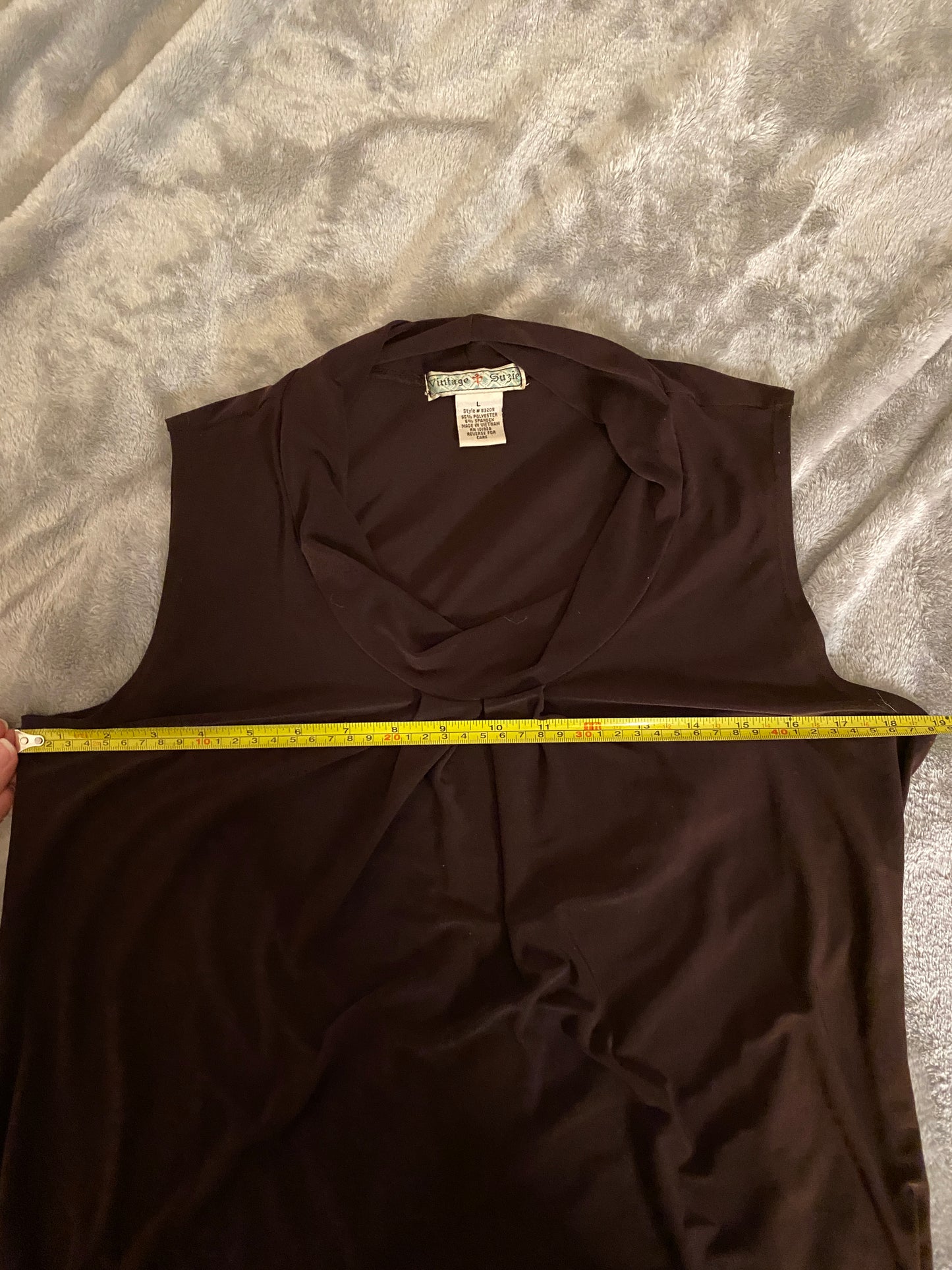 Vintage Suzie Dark Brown Sleeveless Fall Autumn Feminine Blouse Top Tank