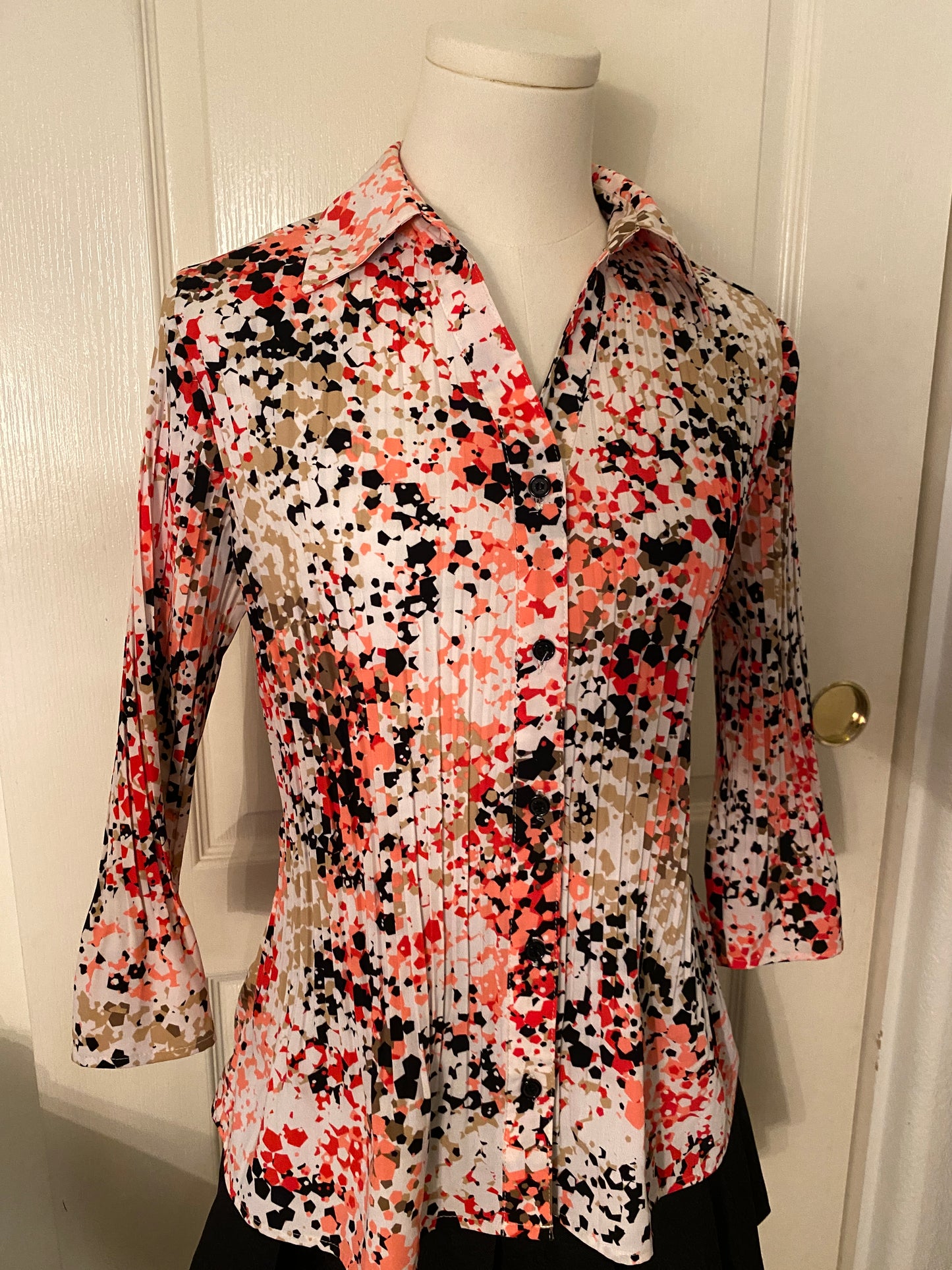 Fred David Petite Long Sleeve Multicolor Collared Button Up Feminine Blouse Top