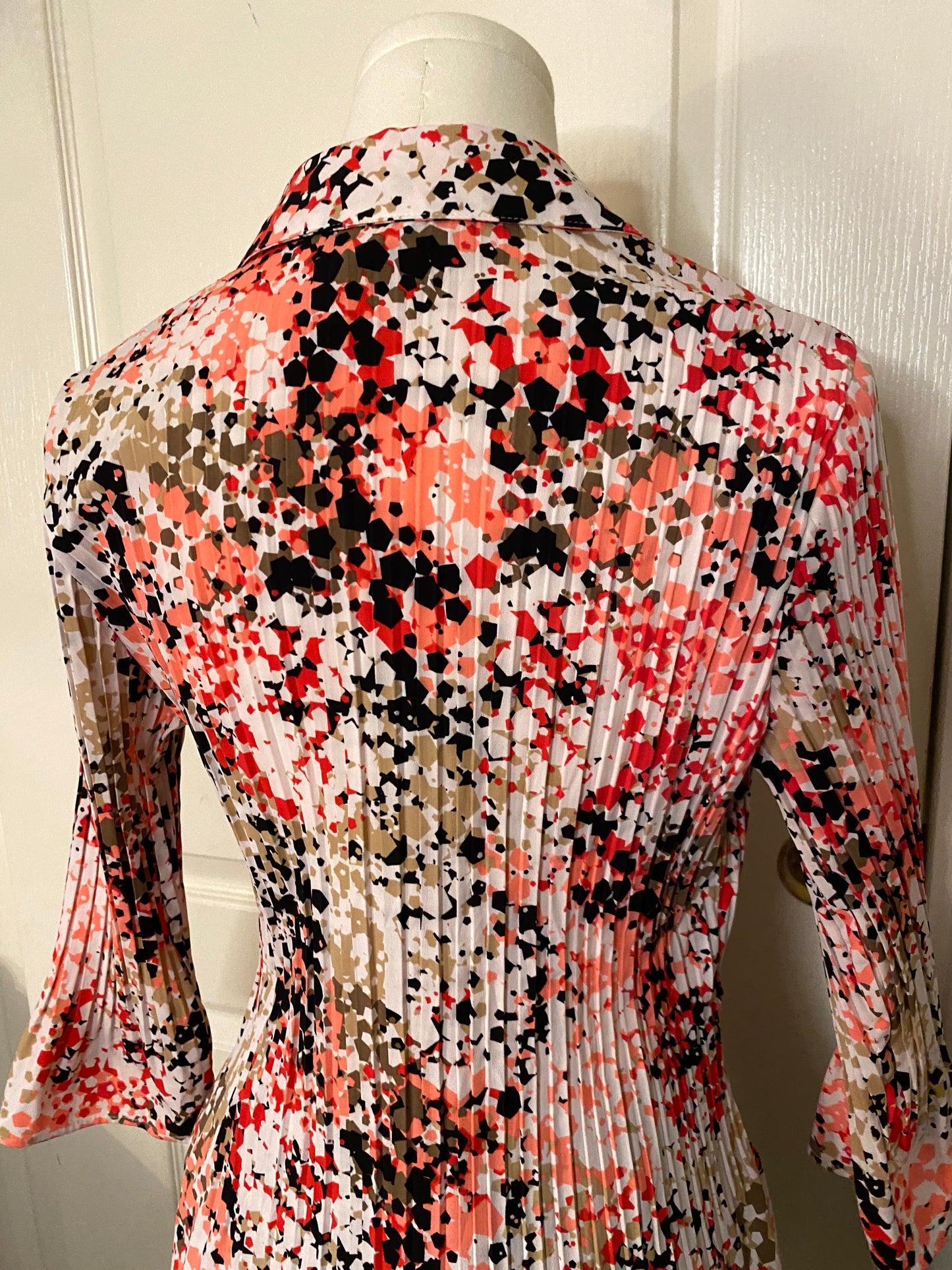 Fred David Petite Long Sleeve Multicolor Collared Button Up Feminine Blouse Top