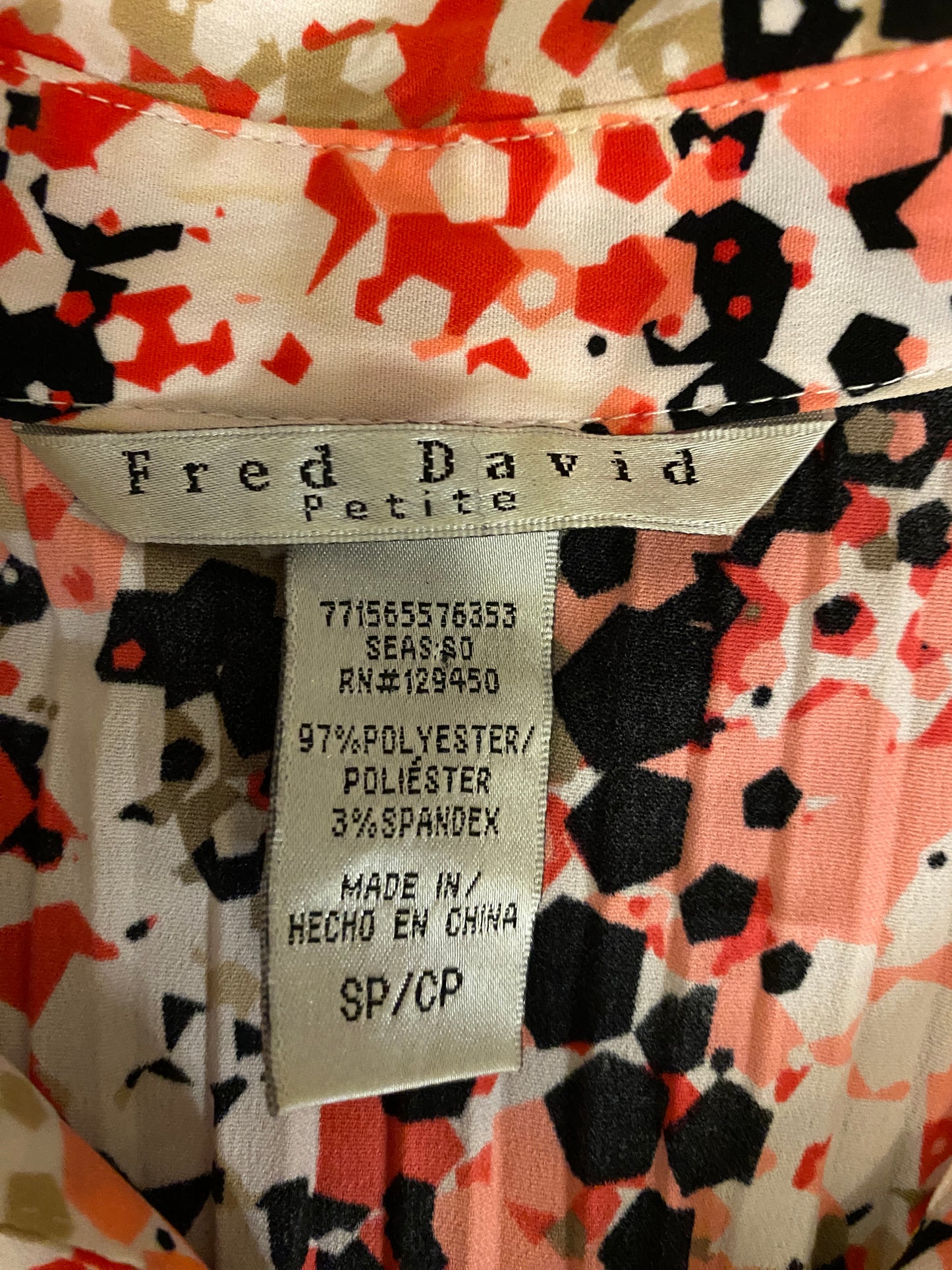 Fred David Petite Long Sleeve Multicolor Collared Button Up Feminine Blouse Top
