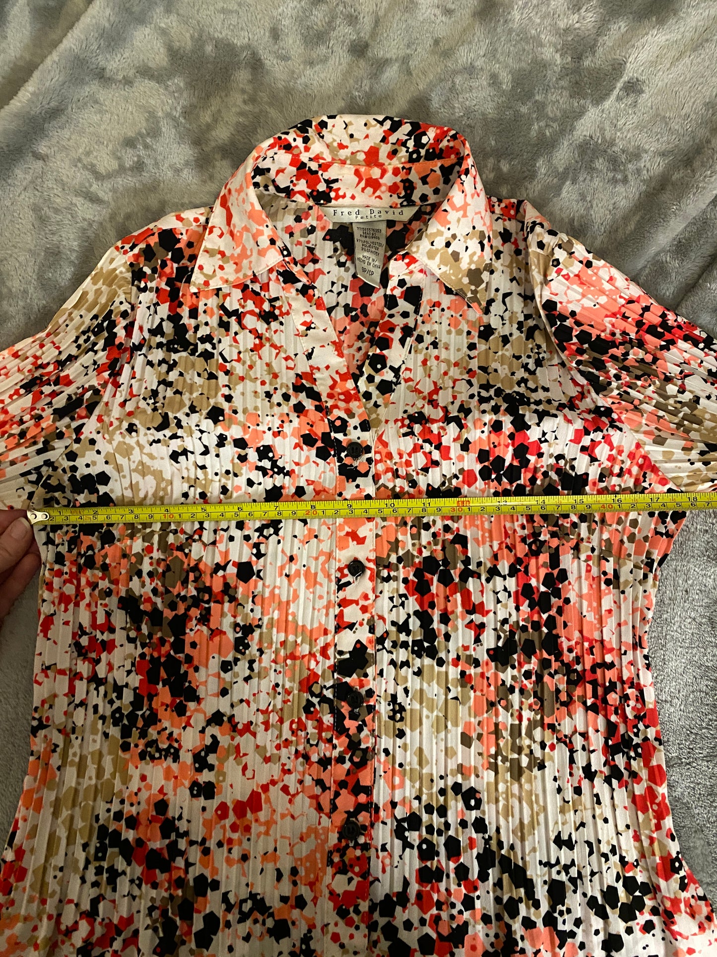 Fred David Petite Long Sleeve Multicolor Collared Button Up Feminine Blouse Top