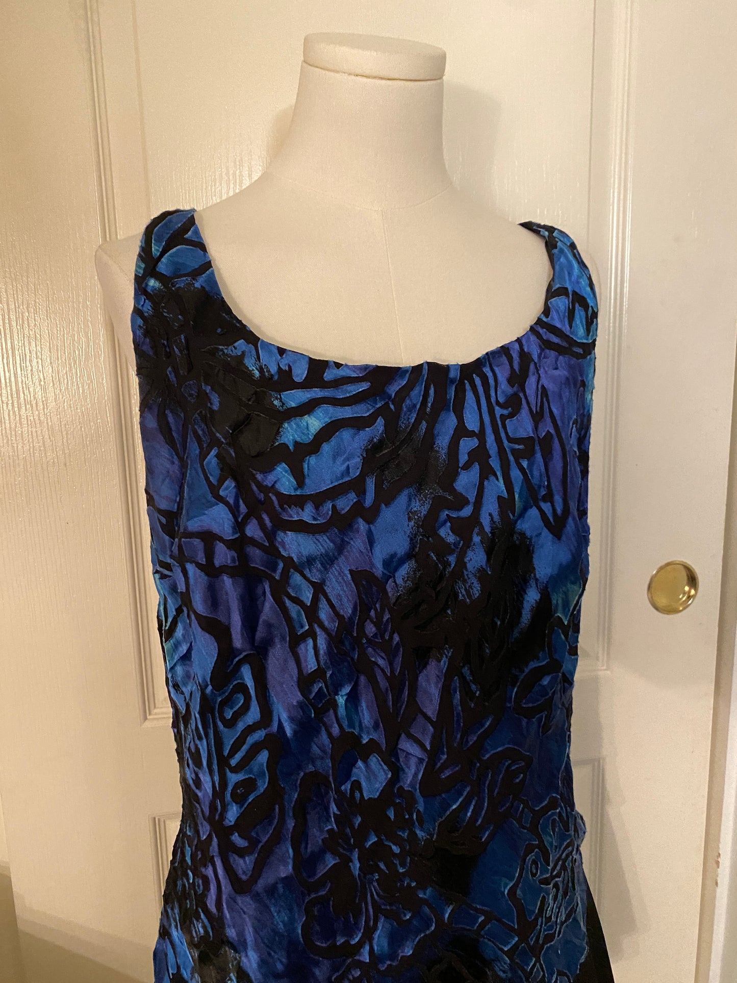 Alex Evenings Blue Black Pattern Plus Size Sleeveless Tank Blouse Top