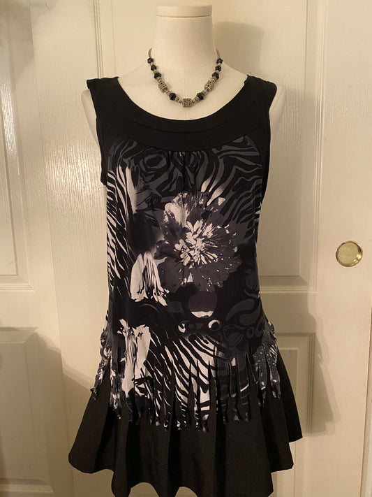 Agenda Black Grey White Tassel Floral Sleeveless Feminine Summer Tank Top Blouse