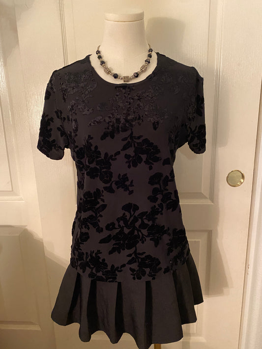 Impressions Black Velvet Floral Short Sleeve Feminine Top T-shirt Tunic