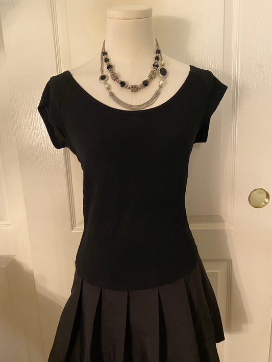 To the Max Black Wide Neck Short Sleeve Minimalistic Casual Top Tunic Shirt