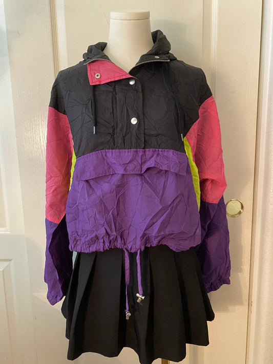 Rue 21 Multicolor Windbreaker Short Outdoor Hooded Zip Button Up Rain Jacket