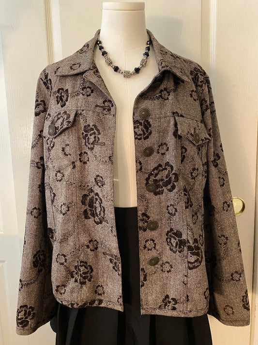 Acorn Brown Floral Embroidered Button Up Jacket Blazer Autumn Fall Earthy
