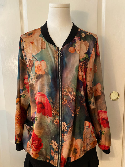 Floral Lightweight Long Sleeve Thin Autumn Spring Zip Up Jacket