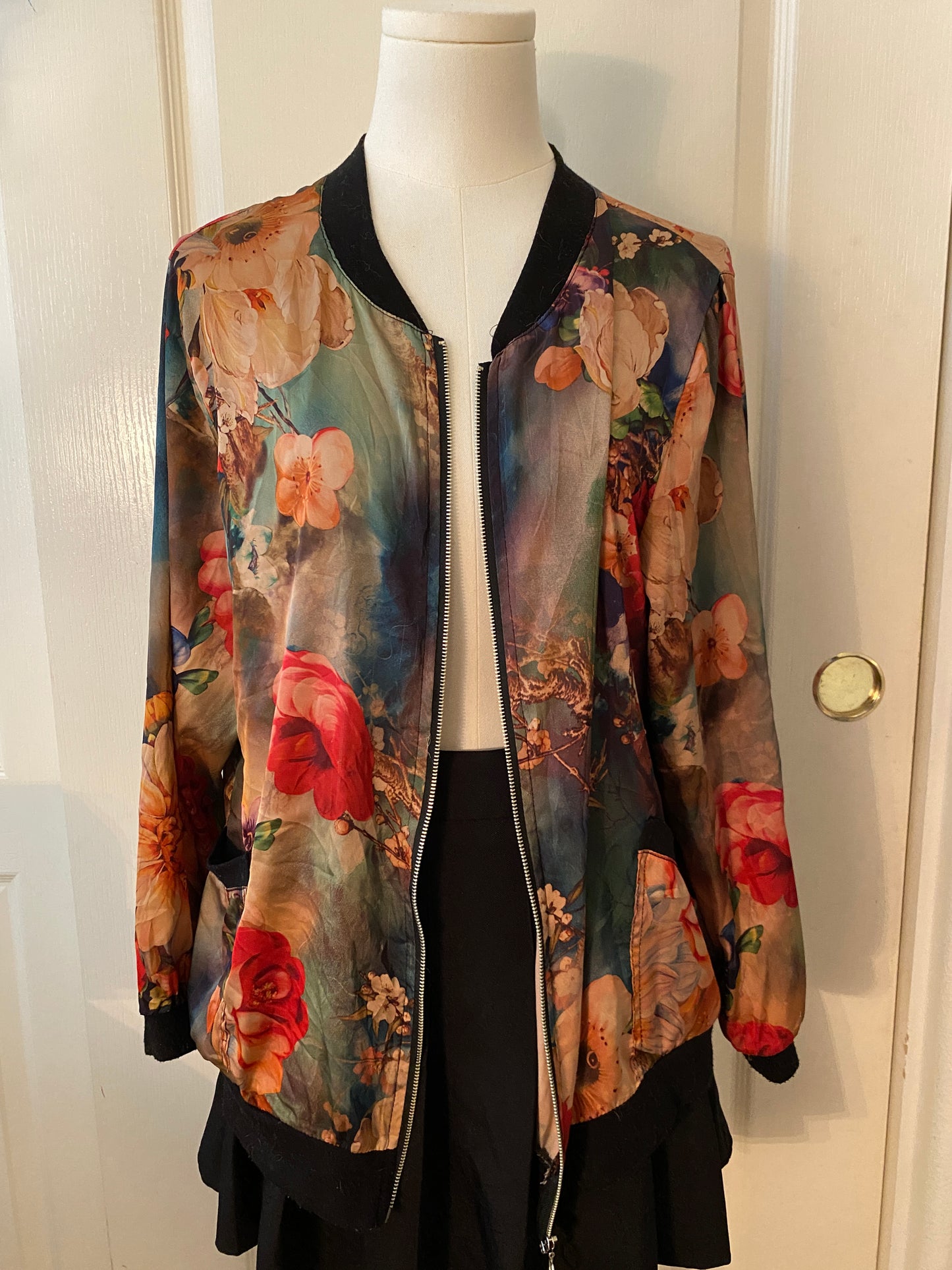 Floral Lightweight Long Sleeve Thin Autumn Spring Zip Up Jacket